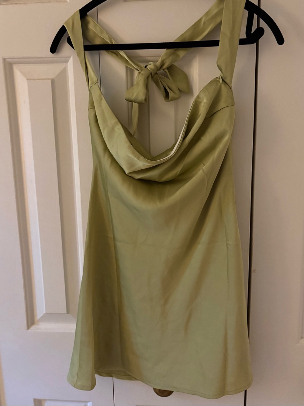 Hello Molly Olive Green Satin Cowl Mini Dress - Picture 2 of 5